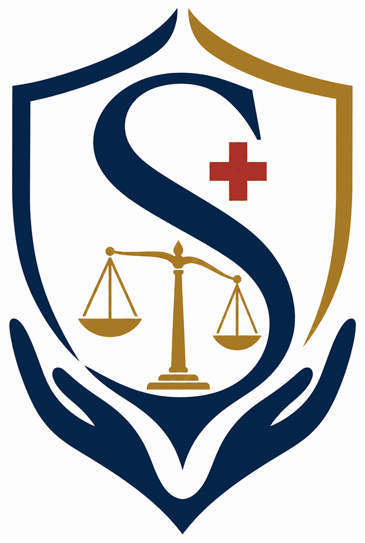 SMJSS emblem — scales of justice and medical cross